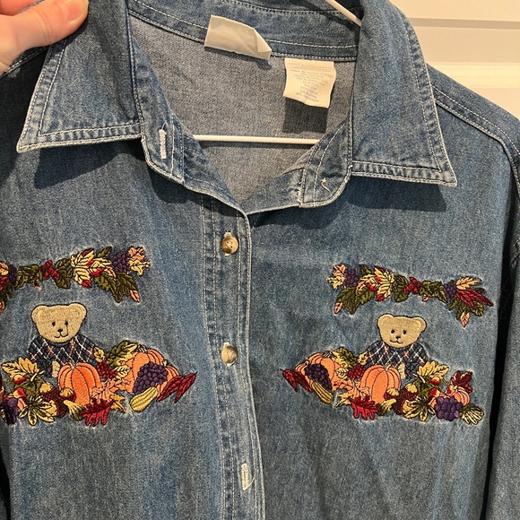 Vintage Denim Shirt with Fall Bear Embroidery - Picture 2 of 4